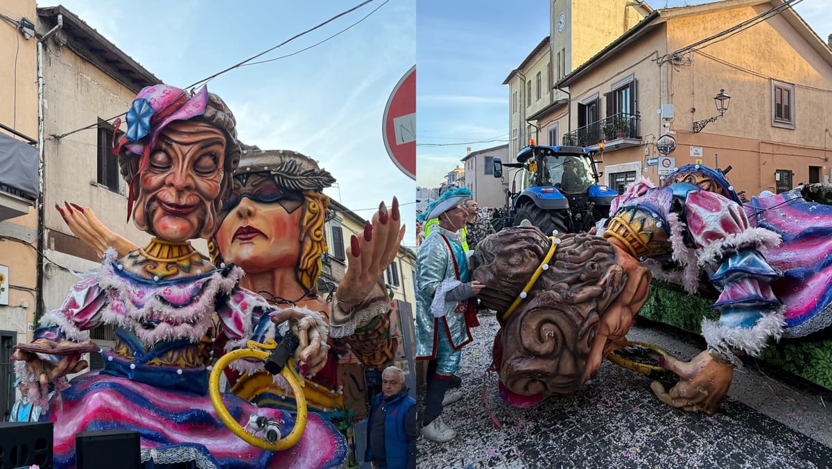 Incidente durante il Carnevale: un carro perde un pezzo in Piazza Garibaldi