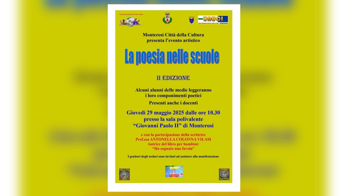 Monterosi celebra la poesia con gli studenti: il 29 maggio la seconda edizione dell’evento “La poesia nelle scuole”